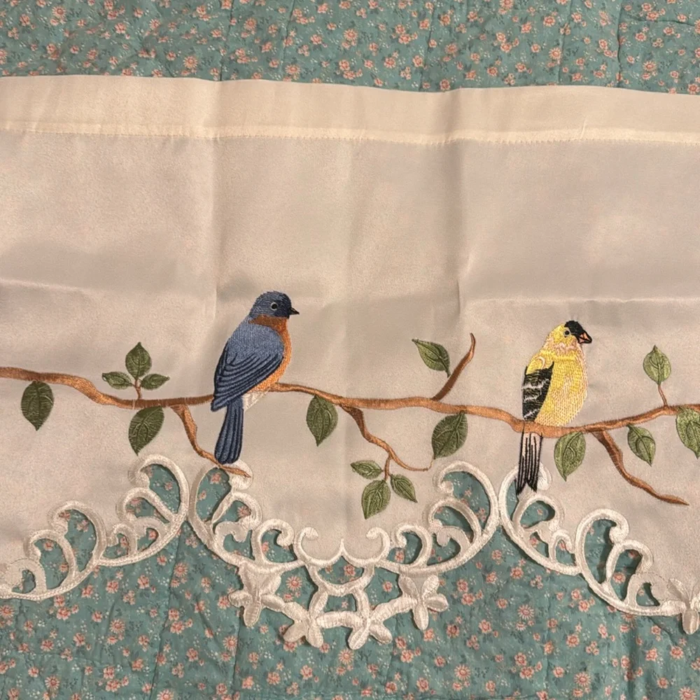 Curtain Valance Topper with Bird Motifs Red and Blue New